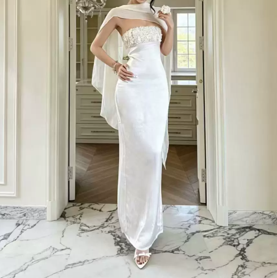Charming Strapless Ivory Prom Dress Sequins Mermaid Evening Dress C9393