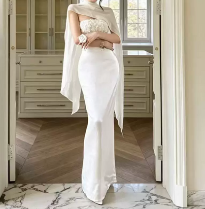 Charming Strapless Ivory Prom Dress Sequins Mermaid Evening Dress C9393