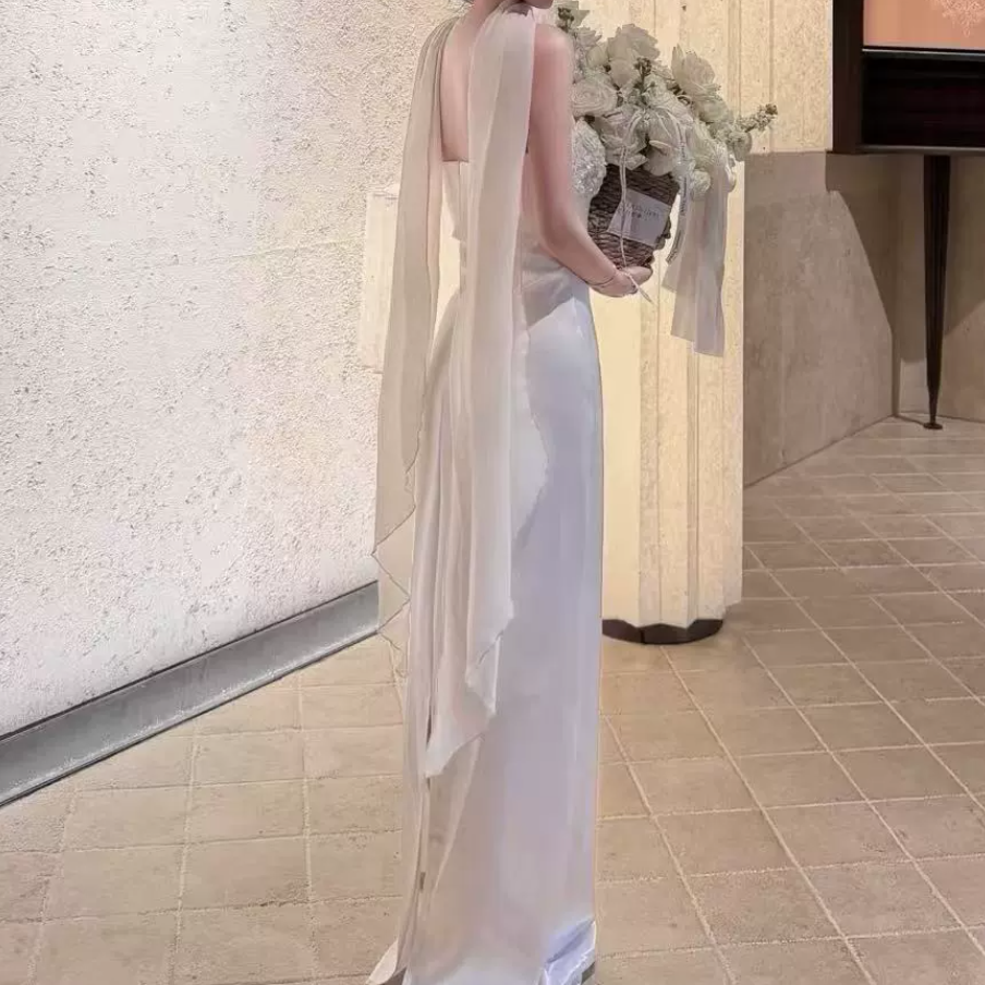 Charming Strapless Ivory Prom Dress Sequins Mermaid Evening Dress C9393