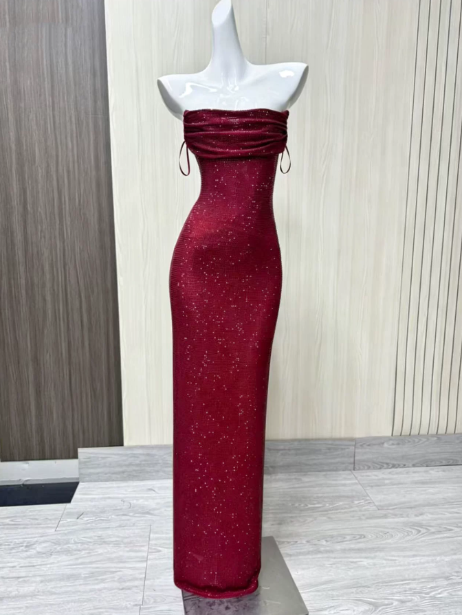 Robe de bal de princesse bustier à volants en satin long, robe de soirée C8117