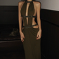 Vintage Halter Neck Prom Dress Cutouts Beaded Mermaid Evening Dress C9395