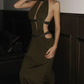 Vintage Halter Neck Prom Dress Cutouts Beaded Mermaid Evening Dress C9395