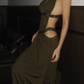 Vintage Halter Neck Prom Dress Cutouts Beaded Mermaid Evening Dress C9395