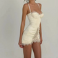 Mini robe de soirée en satin, sans bretelles, sans manches, ligne a, simple, C899