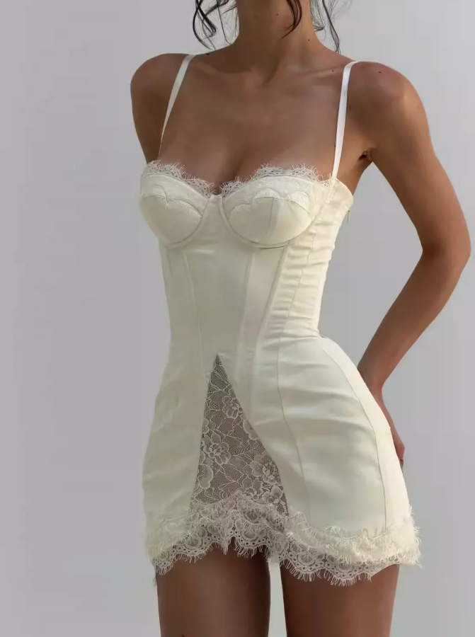 Mini robe de soirée en satin, sans bretelles, sans manches, ligne a, simple, C899