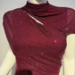 Glittering Short Sleeve Prom Dress Sequins A-Line Evening Dress C9399