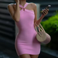 Unique Halter Neck Homecoming Dress Pink Sheath Party Dress C9400
