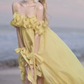 Adorable Spaghetti Strap Yellow Homecoming Dress Ruffles A-Line Party Dress C9401