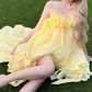Adorable Spaghetti Strap Yellow Homecoming Dress Ruffles A-Line Party Dress C9401