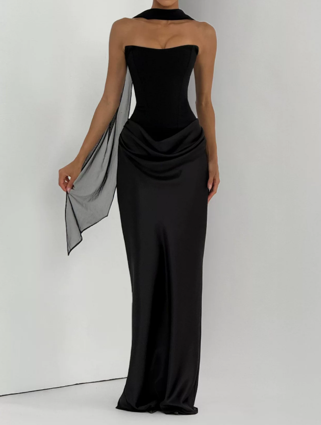 Vintage Strapless Draped Prom Dress With Scarf Mermaid Evening Dress C9402