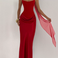 Vintage Strapless Draped Prom Dress With Scarf Mermaid Evening Dress C9402