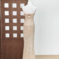 Attractive Strapless Beige Prom Dress Sequins Mermaid Evening Dress C9405