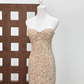 Attractive Strapless Beige Prom Dress Sequins Mermaid Evening Dress C9405