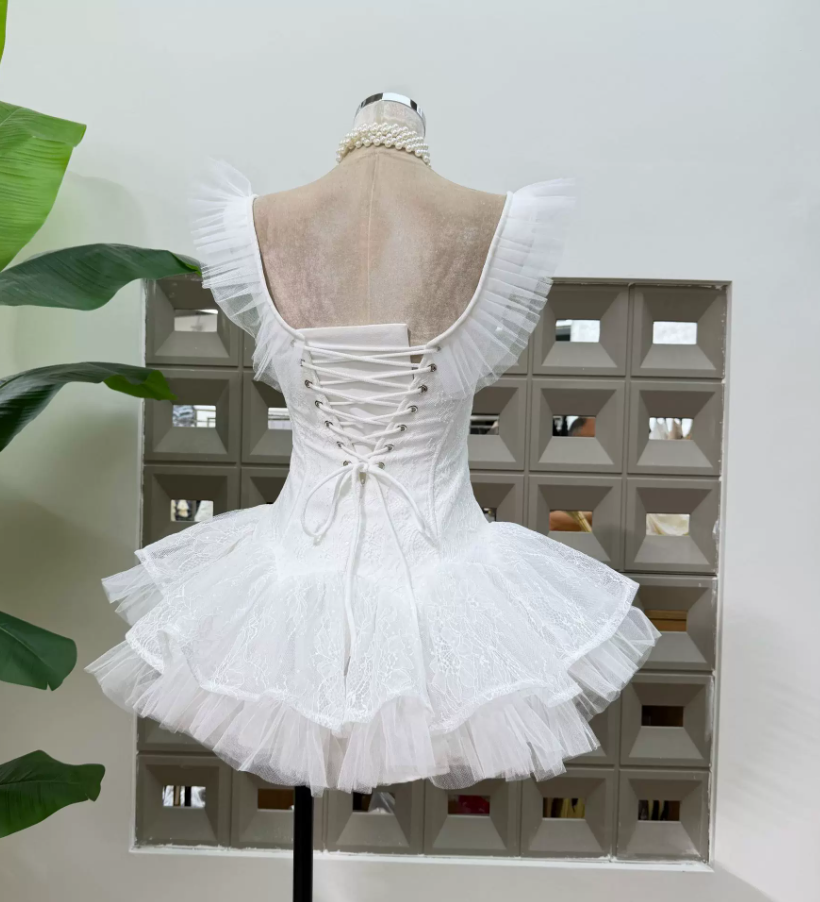 Sweet Off-Shoulder Homecoming Dress Lace Tulle A-Line Party Dress C9410