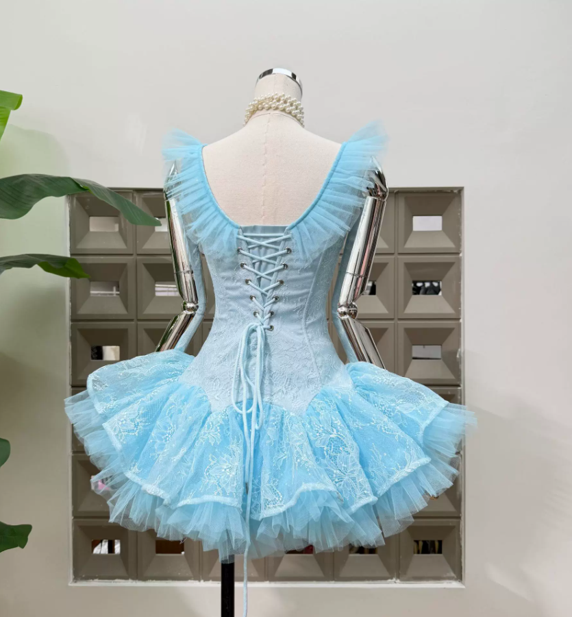 Sweet Off-Shoulder Homecoming Dress Lace Tulle A-Line Party Dress C9410