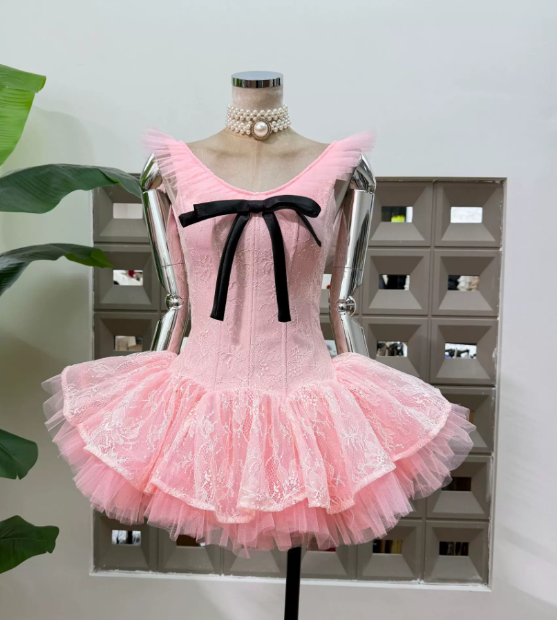 Sweet Off-Shoulder Homecoming Dress Lace Tulle A-Line Party Dress C9410