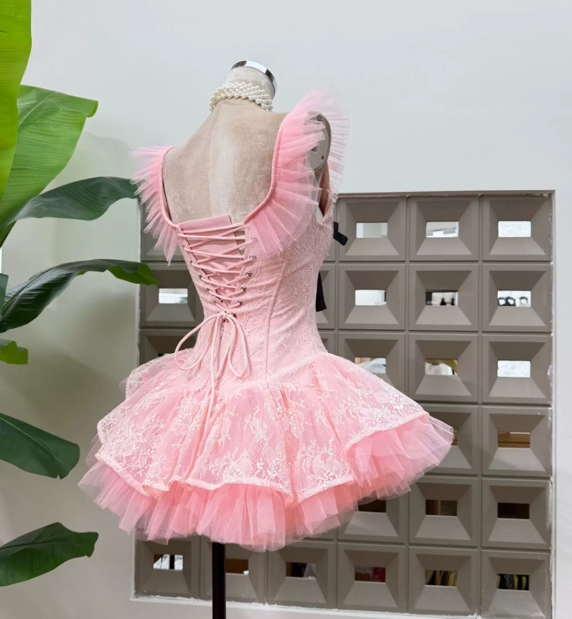 Sweet Off-Shoulder Homecoming Dress Lace Tulle A-Line Party Dress C9410