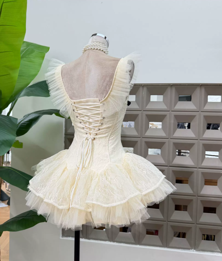 Sweet Off-Shoulder Homecoming Dress Lace Tulle A-Line Party Dress C9410