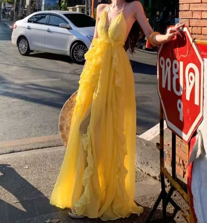 Robe de bal de princesse bustier à volants en satin long, robe de soirée C8117