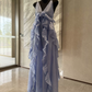 Robe de bal de princesse bustier à volants en satin long, robe de soirée C8117