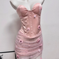 Romantic Strapless Pink Prom Dress Appliques Sequins Mermaid Evening Dress C9412