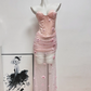 Romantic Strapless Pink Prom Dress Appliques Sequins Mermaid Evening Dress C9412