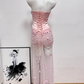 Romantic Strapless Pink Prom Dress Appliques Sequins Mermaid Evening Dress C9412