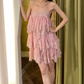 Fascinating Spaghetti Strap Homecoming Dress Lace Tiered A-Line Party Dress C9413
