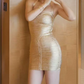 Retro Halter Neck Homecoming Dress Gold Sheath Party Dress C9416