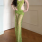 Robe de bal de princesse bustier à volants en satin long, robe de soirée C8117