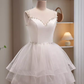 Modest Ball Gown Straps White Tulle Birthday Outfits Homecoming Dress C941