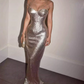 Luxury Spaghetti Strap Prom Dress Silver Sequins Mermaid Evening Dress C9420