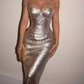 Luxury Spaghetti Strap Prom Dress Silver Sequins Mermaid Evening Dress C9420
