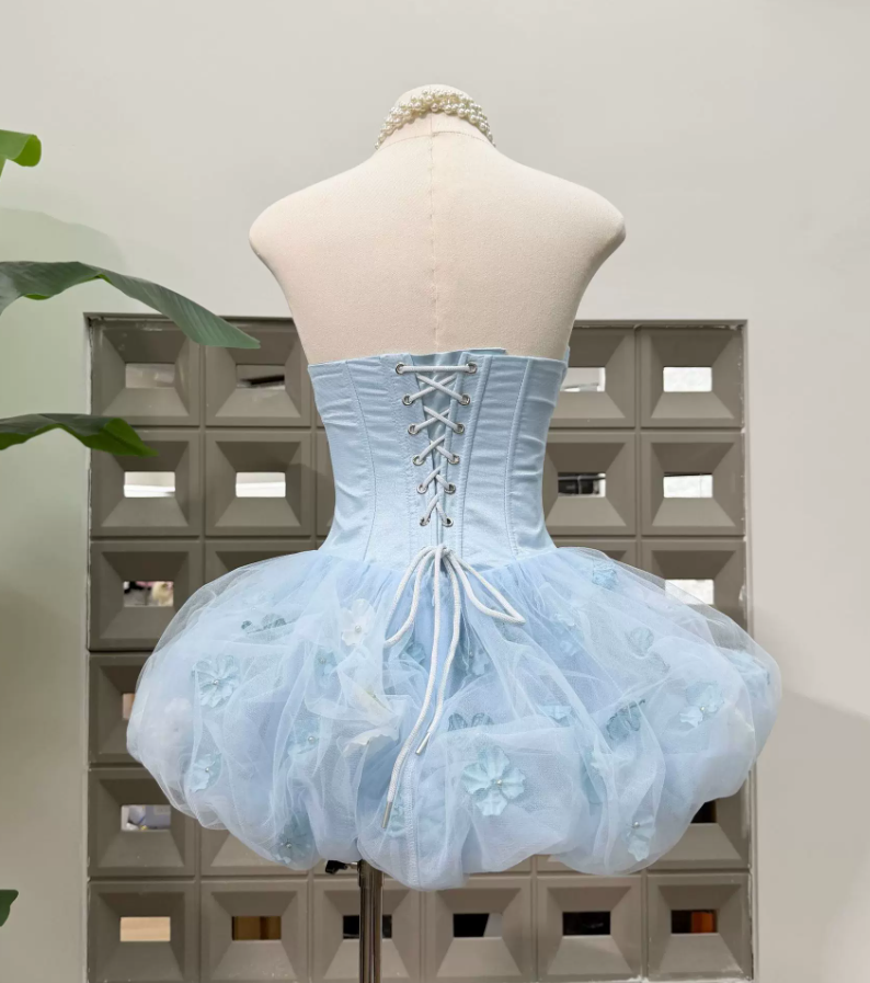 Mini robe de soirée en satin, sans bretelles, sans manches, ligne a, simple, C899