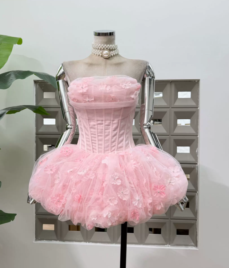 Mini robe de soirée en satin, sans bretelles, sans manches, ligne a, simple, C899