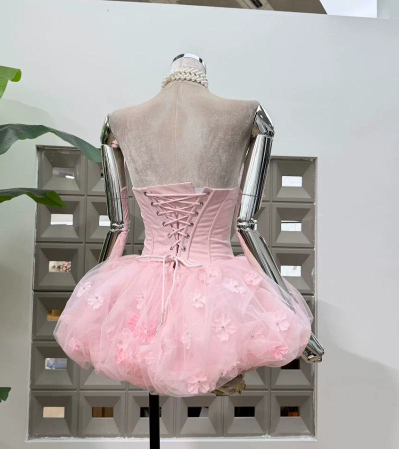 Mini robe de soirée en satin, sans bretelles, sans manches, ligne a, simple, C899