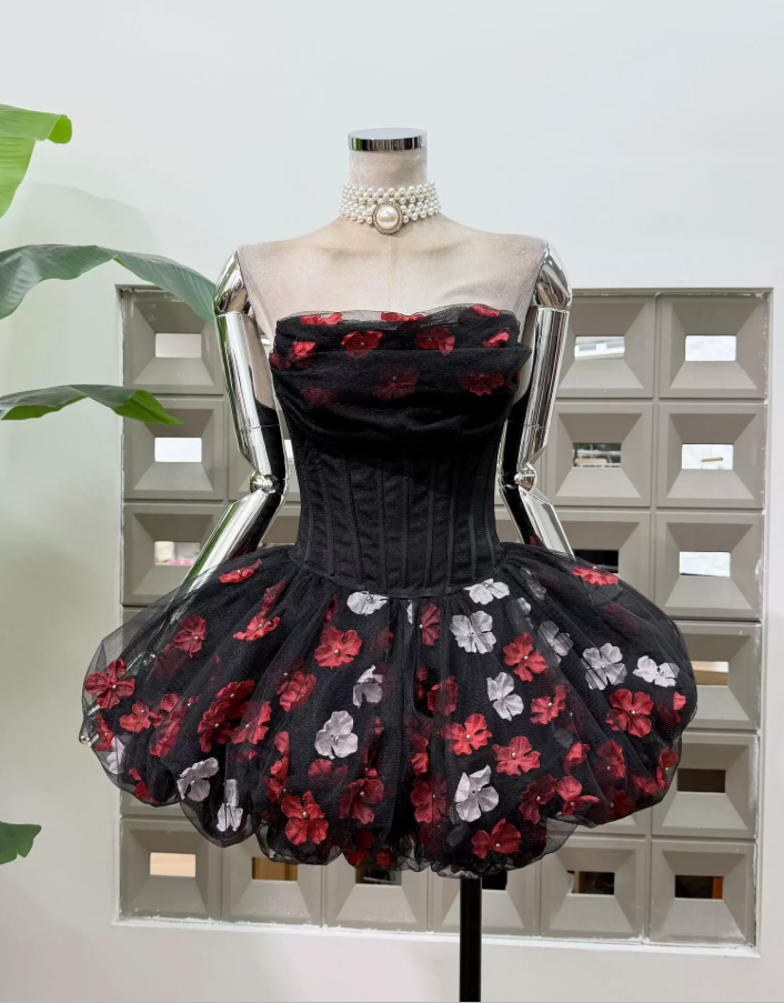 Mini robe de soirée en satin, sans bretelles, sans manches, ligne a, simple, C899