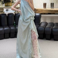 Flowy One Shoulder Lace Prom Dress Gathered A-Line Evening Dress C9423