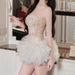 Romantic Strapless Ruffled Homecoming Dress Beige Lace A-Line Party Dress C9424