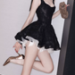 Mini robe de soirée en satin, sans bretelles, sans manches, ligne a, simple, C899