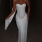 Glam Strapless Prom Dress White Sequins Mermaid Evening Dress C9427