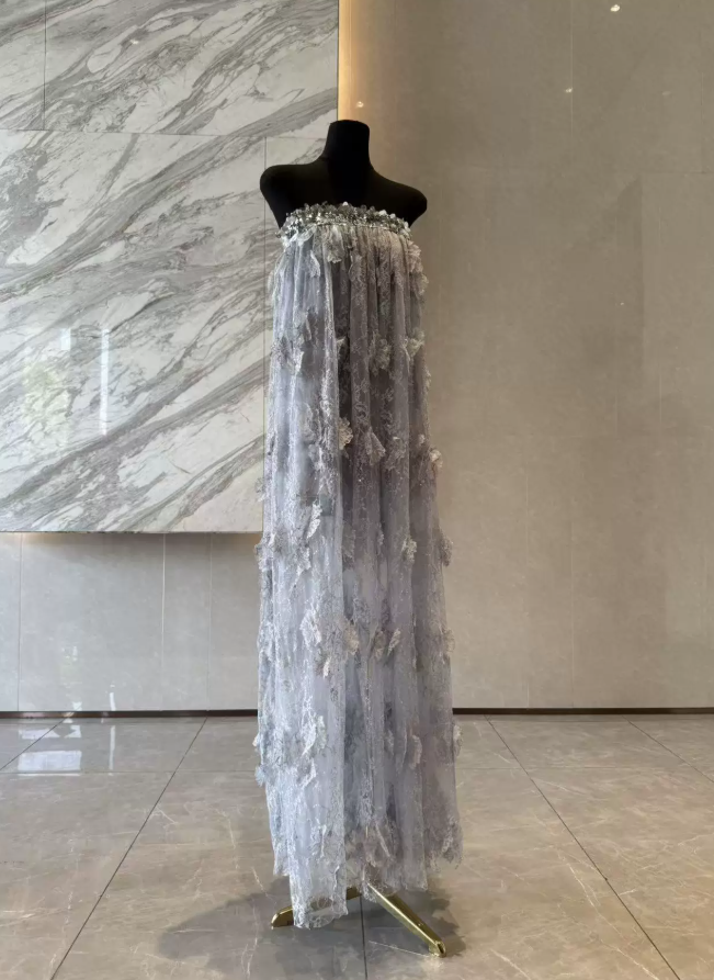 Robe de bal de princesse bustier à volants en satin long, robe de soirée C8117