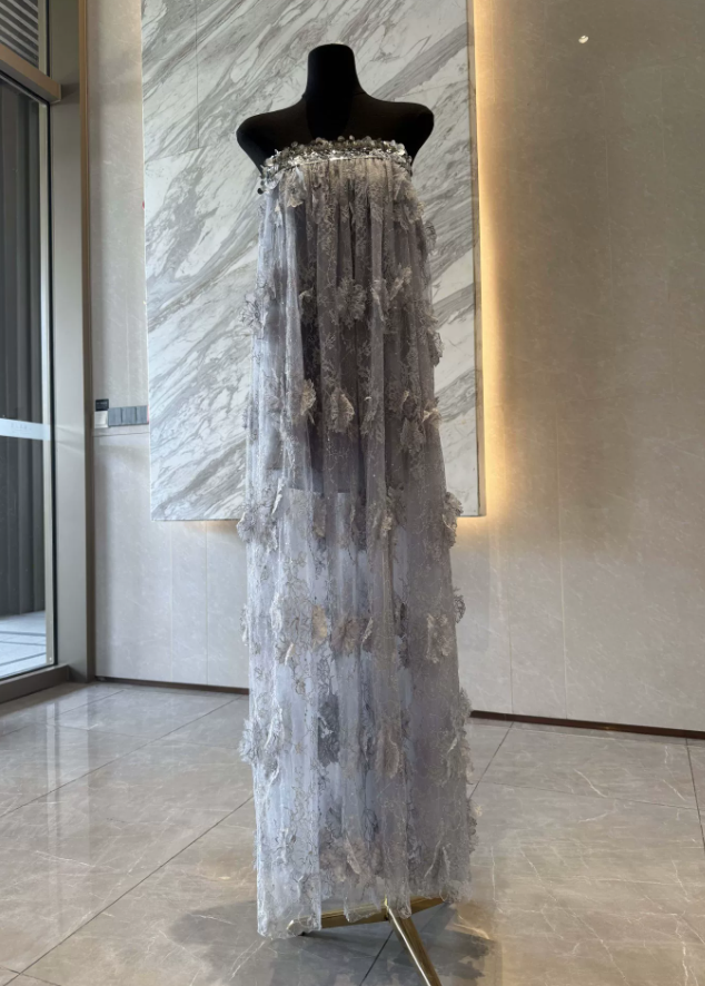 Robe de bal de princesse bustier à volants en satin long, robe de soirée C8117