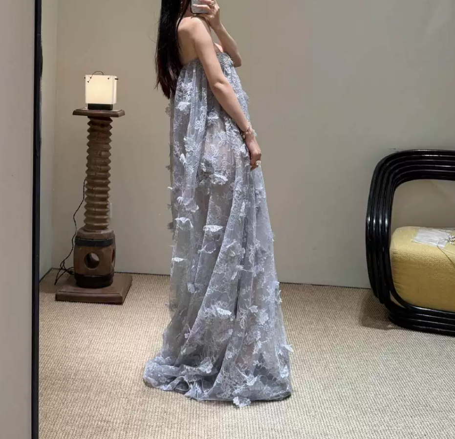 Robe de bal de princesse bustier à volants en satin long, robe de soirée C8117