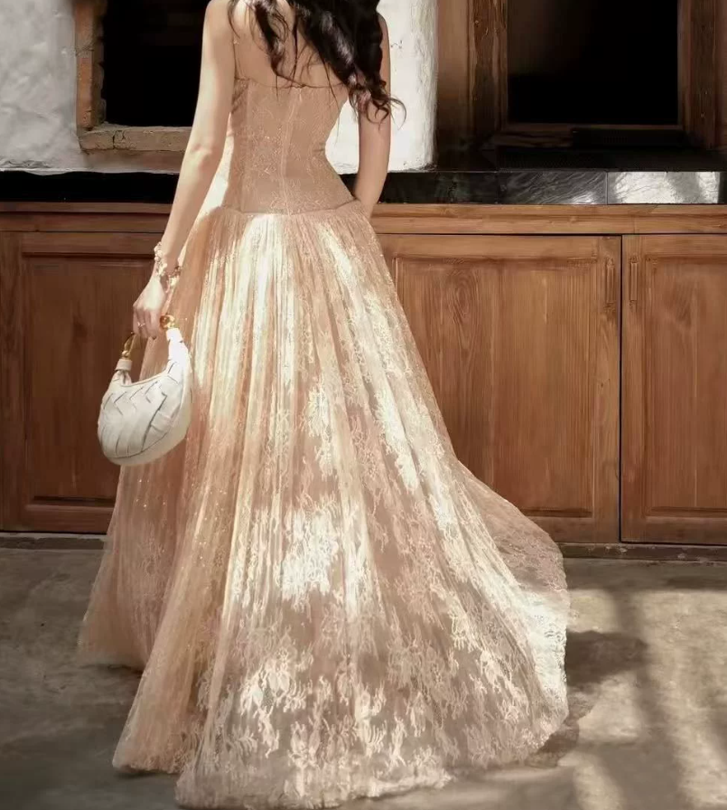 Robe de bal de princesse bustier à volants en satin long, robe de soirée C8117