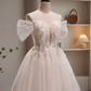 Robe de bal modeste, épaules dénudées, en Tulle blanc, tenue d'anniversaire, robe de soirée, C942