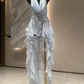 Mini robe de soirée en satin, sans bretelles, sans manches, ligne a, simple, C899