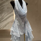 Mini robe de soirée en satin, sans bretelles, sans manches, ligne a, simple, C899
