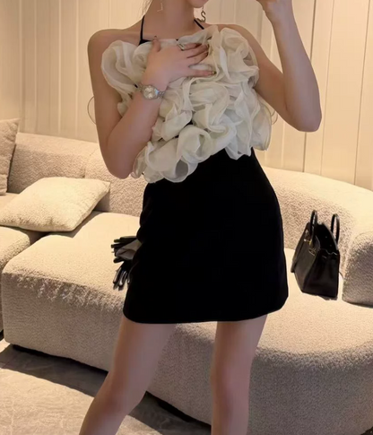 Mini robe de soirée en satin, sans bretelles, sans manches, ligne a, simple, C899