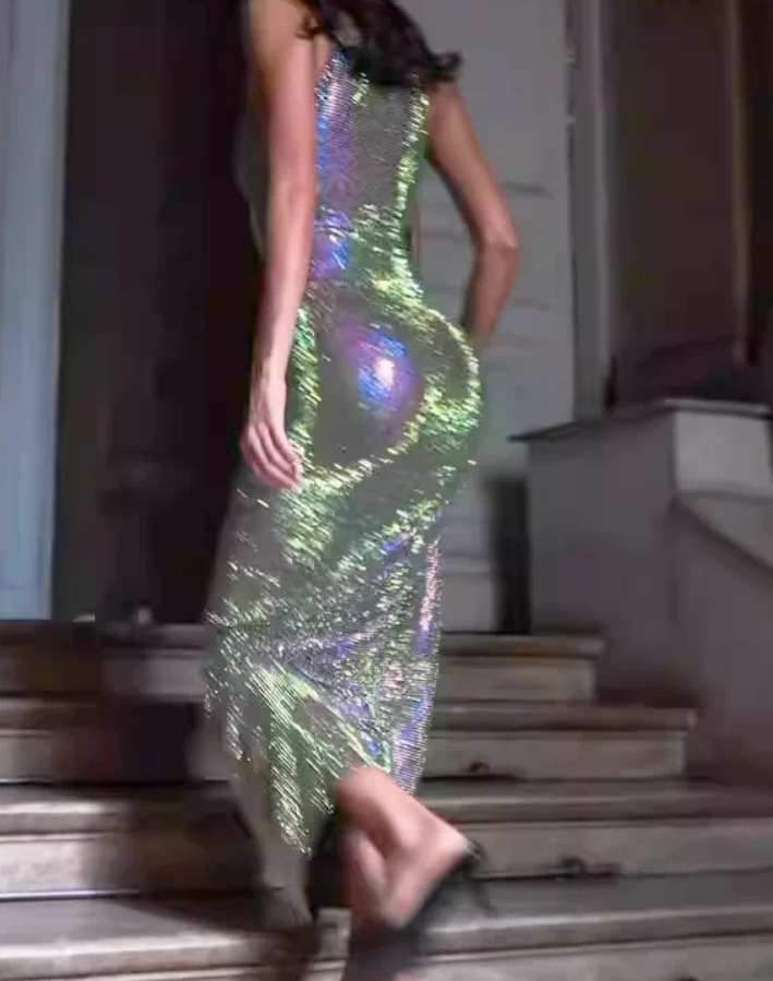 Gorgeous Spaghetti Straps Prom Dress Sequins Sheath Evening Dress C9436